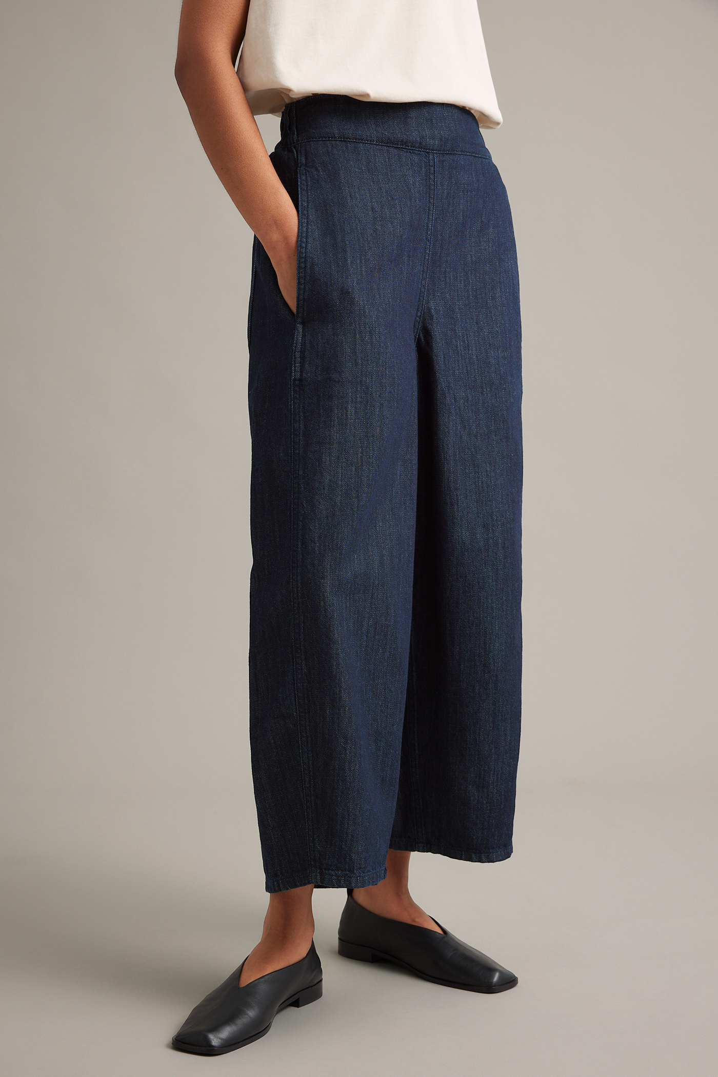 Pull-on jeans barrel fit cropped | Mörk denim | Dam | Kappahl