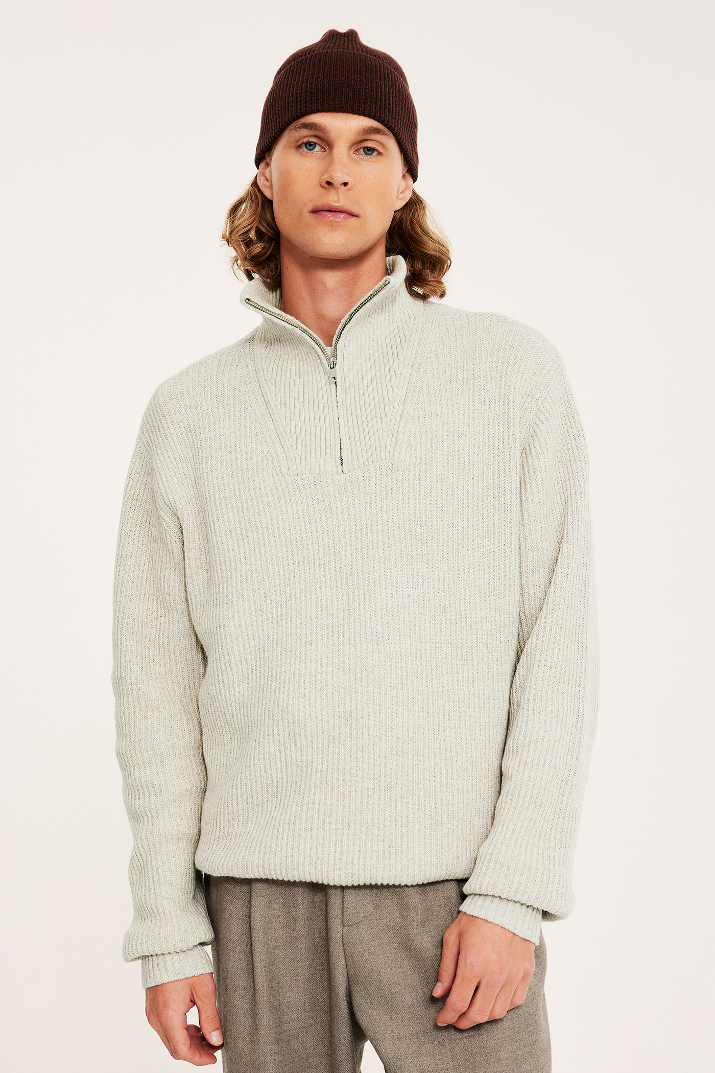 Sweter z zamkiem błyskawicznym do połowy długości | Melanżowy beż