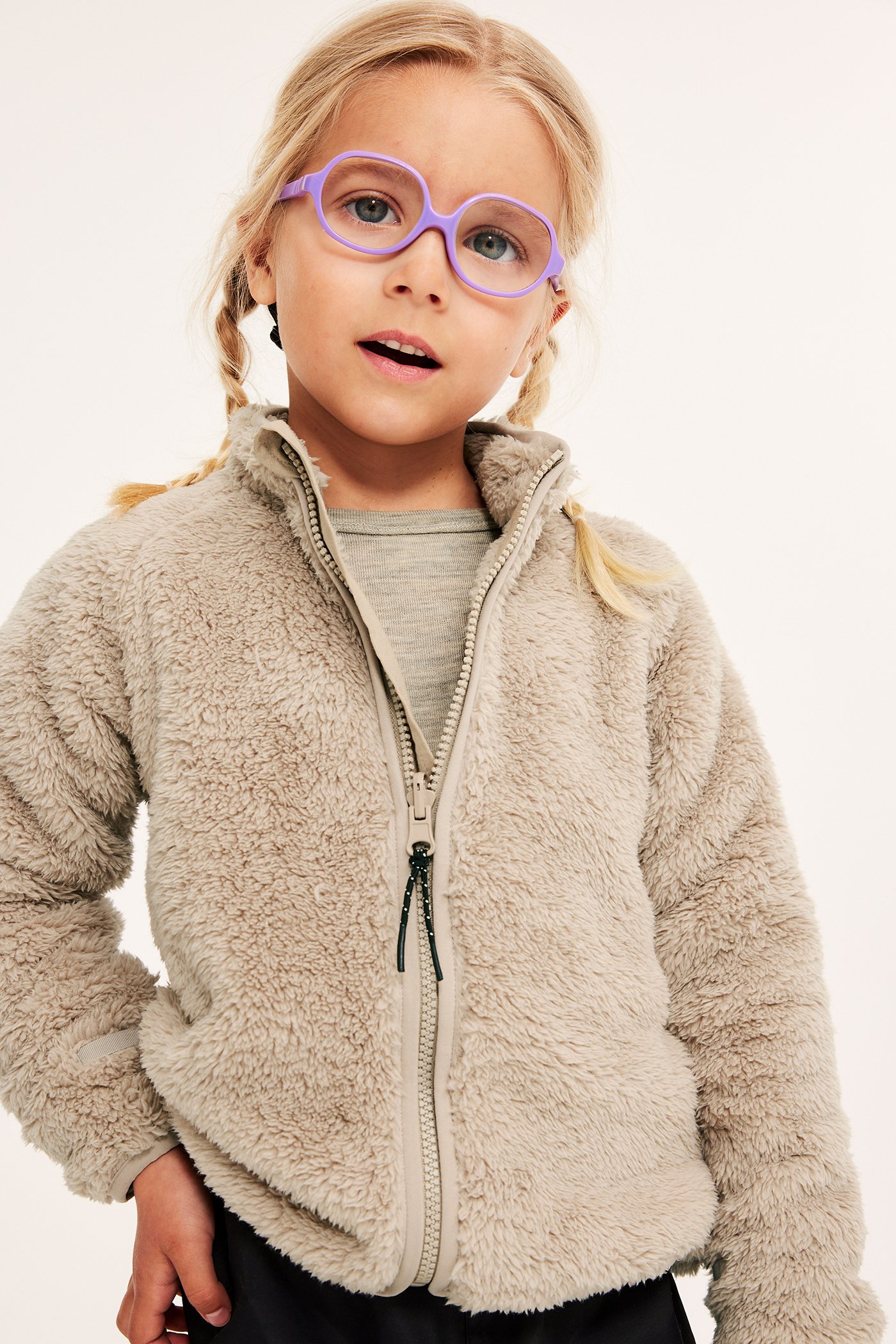 Bluza z pluszowego polaru zip-in / zip-off Kaxs | Beżowy | Dziecko