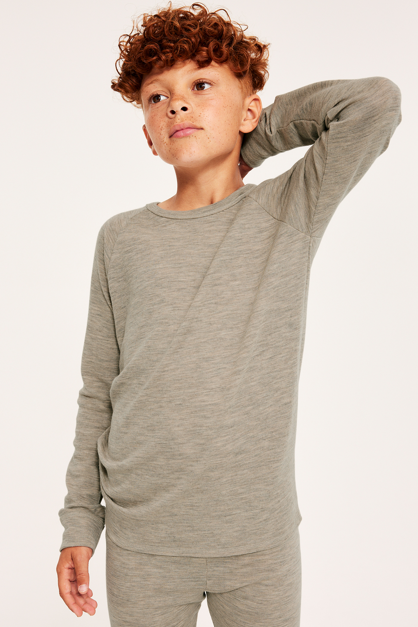 【ラルガ】 Koszulka z długimi rękawami, z wełny merino | Melanżowy beż