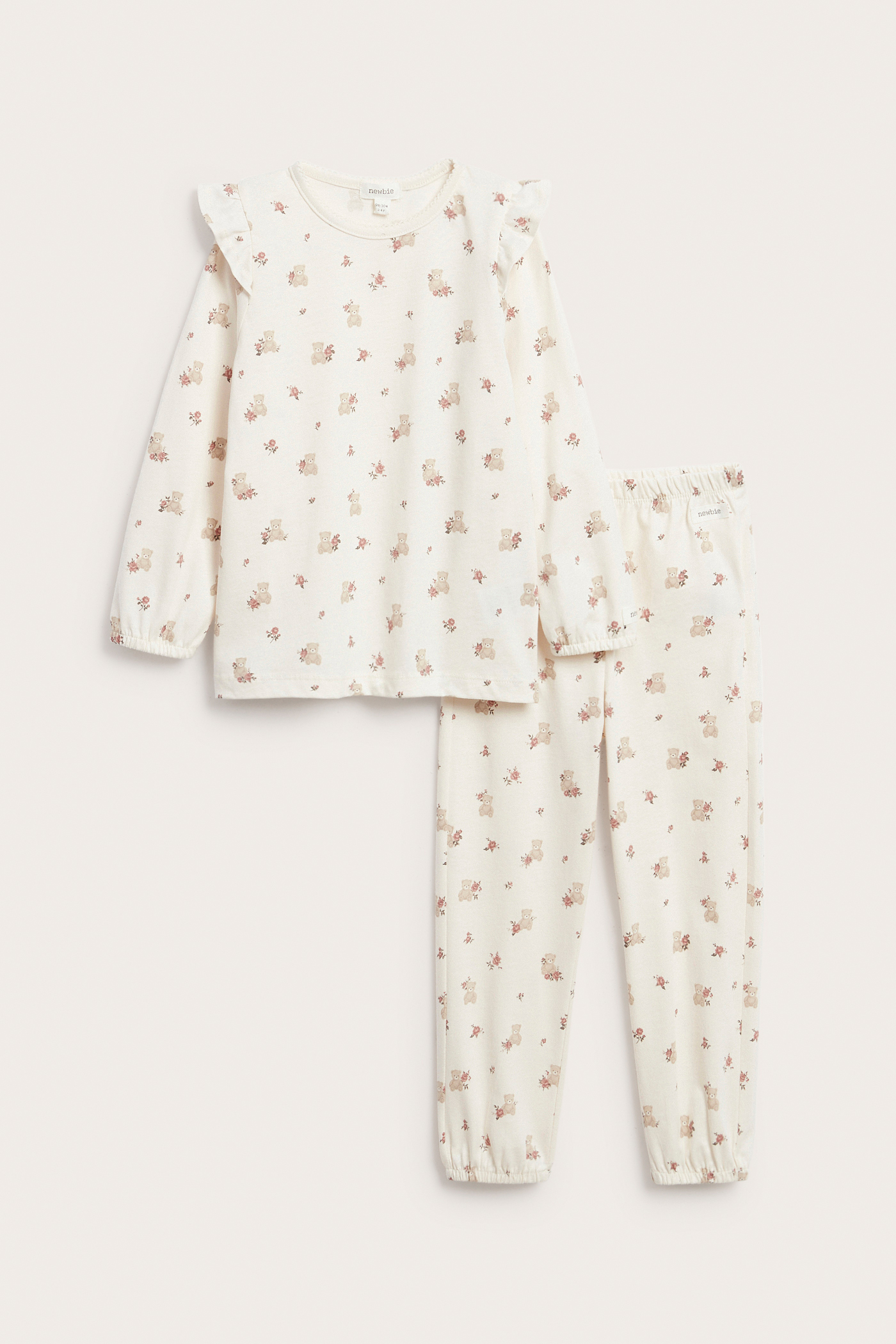 Pyjamas med nallar och rosor | Offwhite | Barn | Newbie