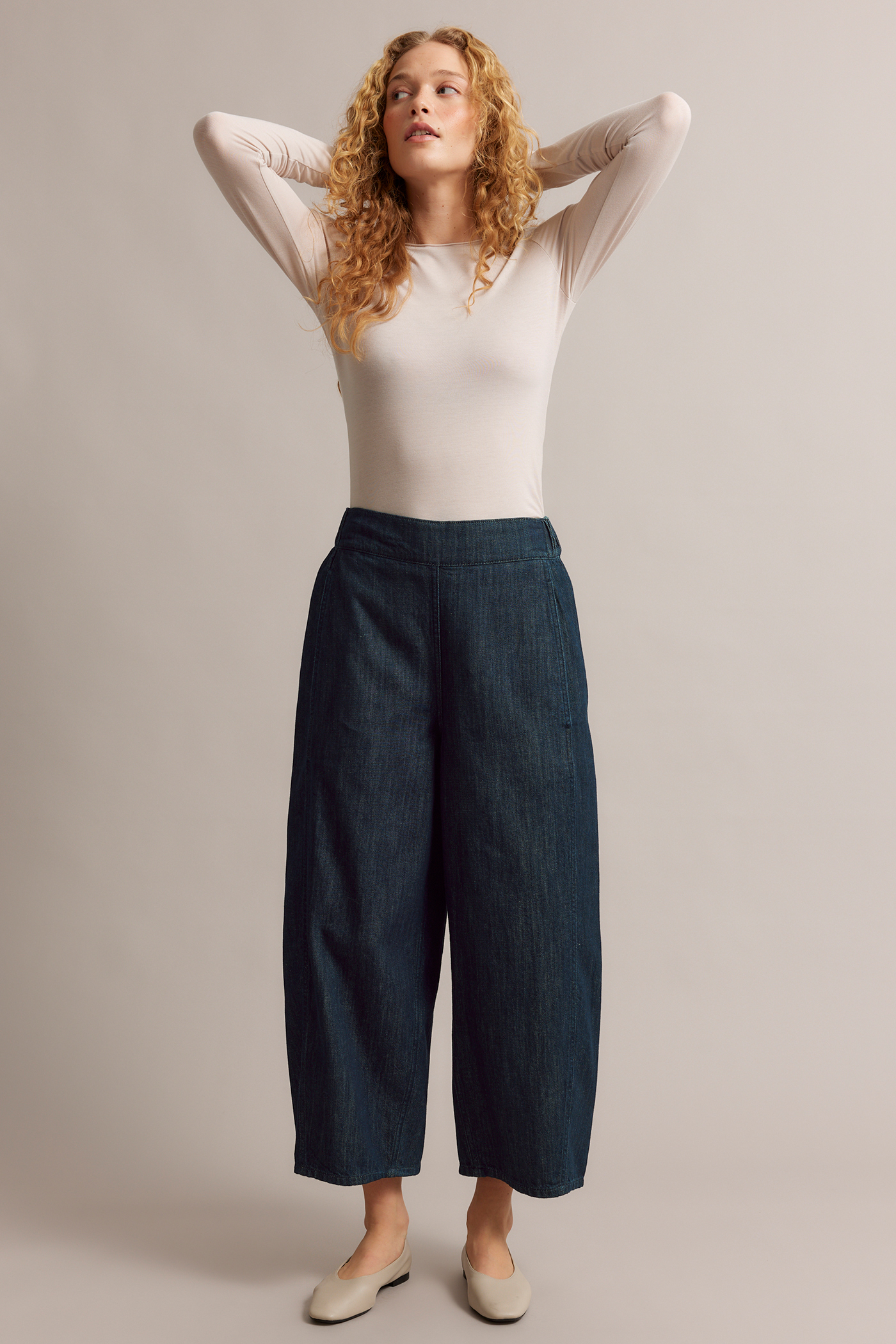 Pull-on jeans barrel fit cropped | Mörk denim | Dam | Kappahl